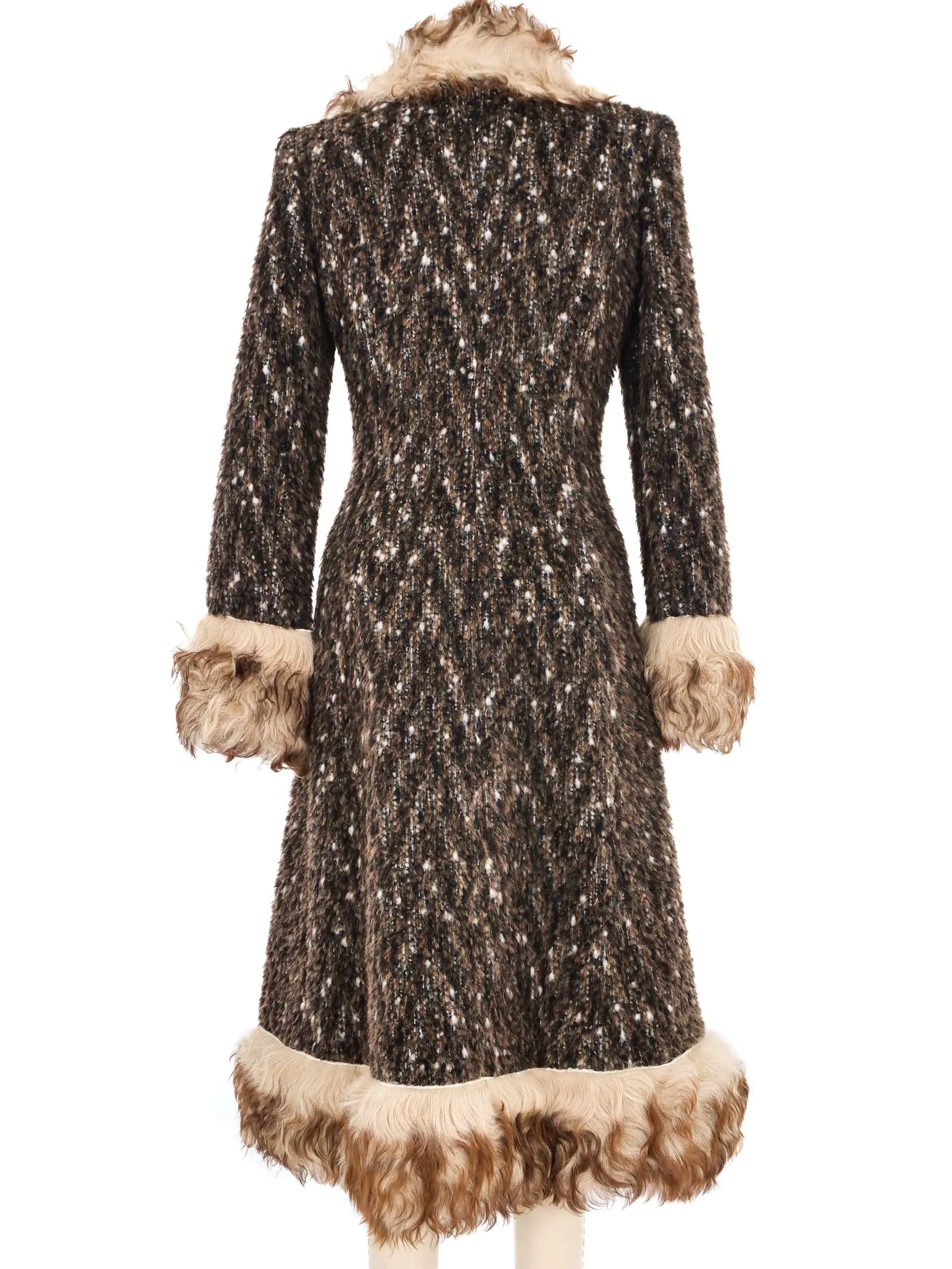 2000s Dolce & Gabbana Mongolian Fur Trimmed Tweed Overcoat