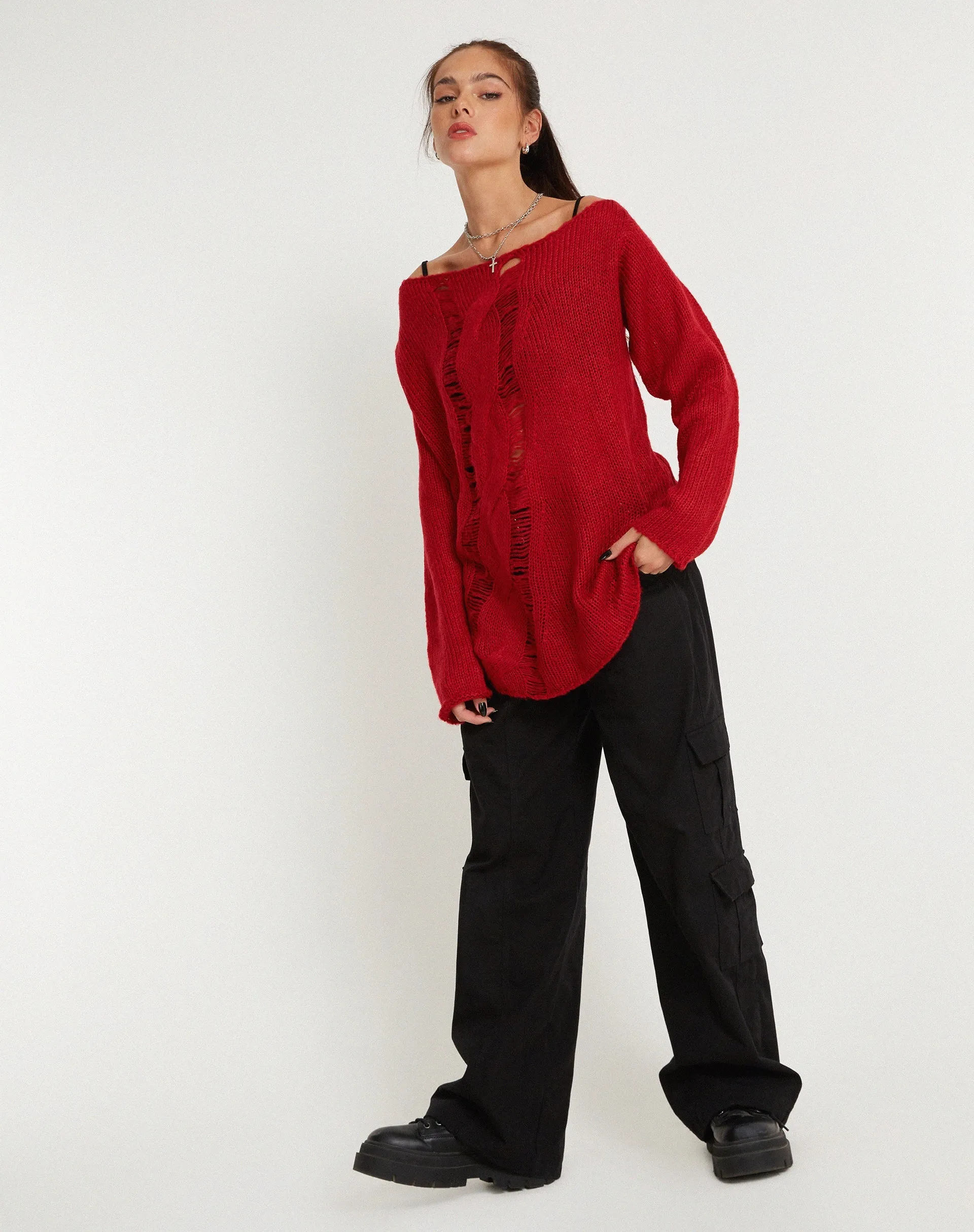 Akohara Laddered Knitted Top in Molten Lava