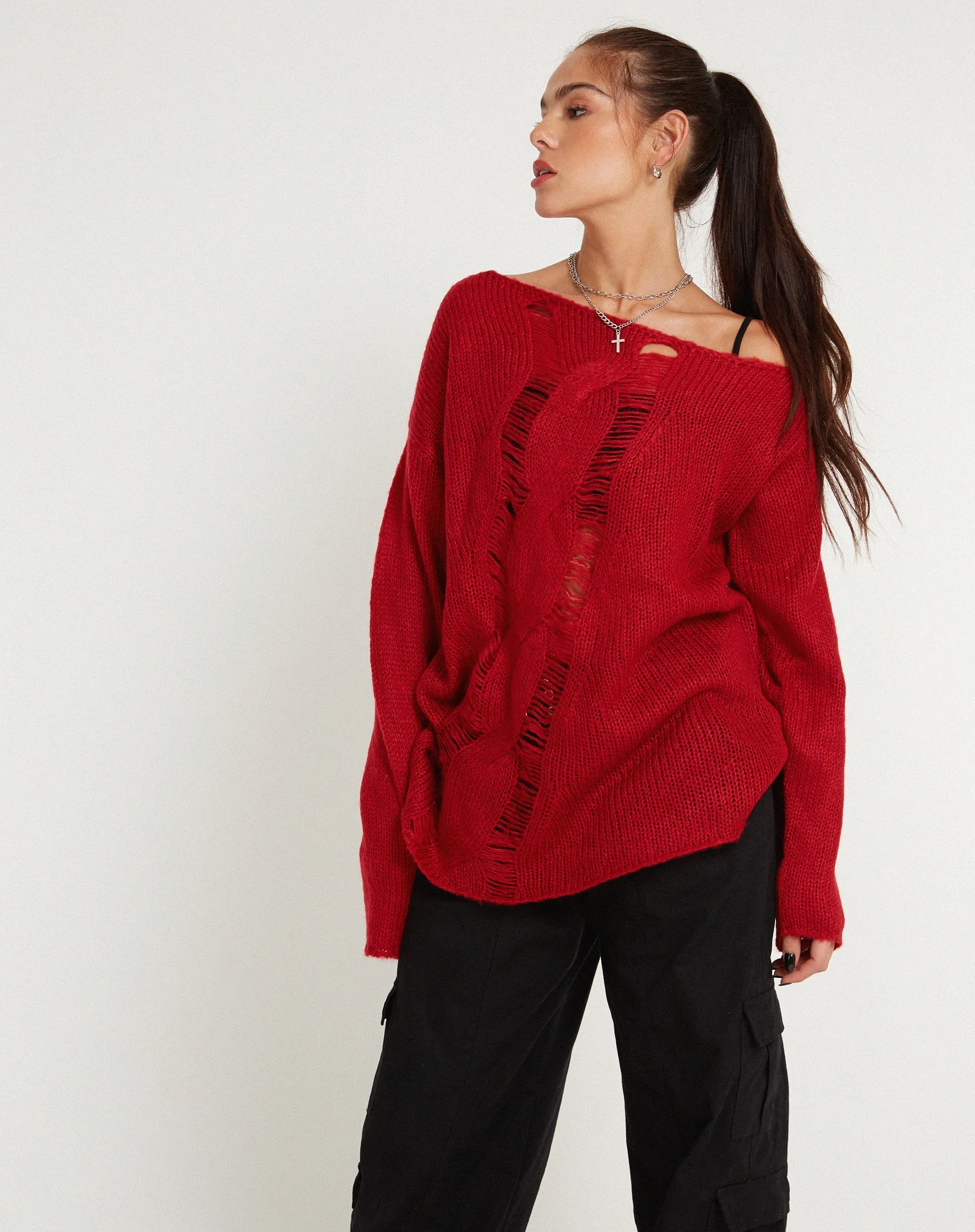 Akohara Laddered Knitted Top in Molten Lava