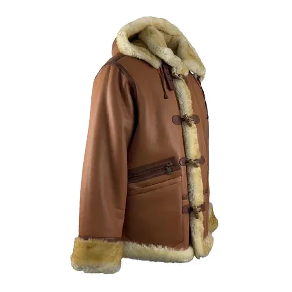 Brown Steve Hart Tan Duffle Real Leather Coat