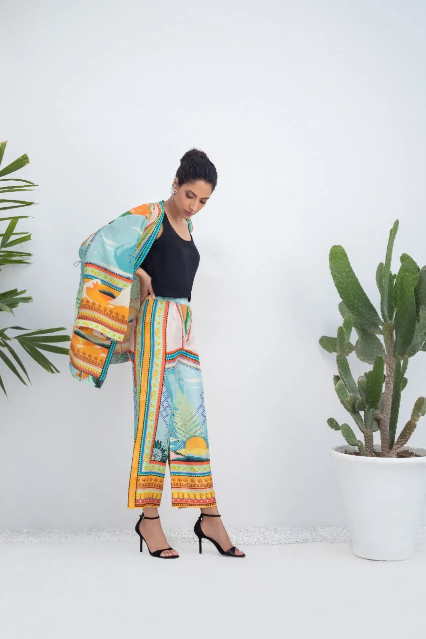 Crepe Printed Jacket And Culottes