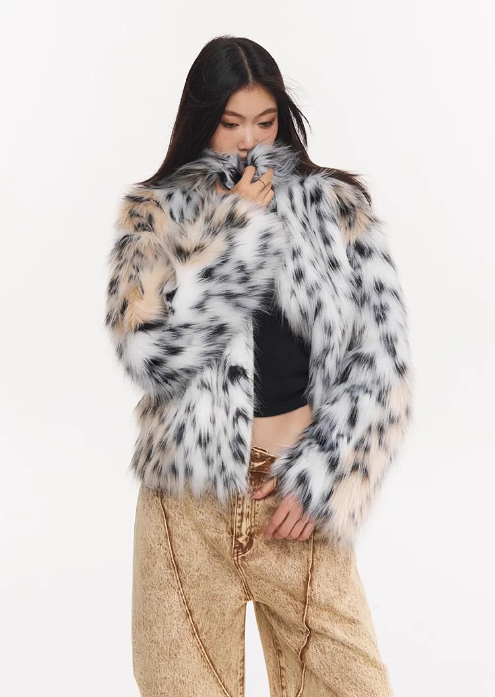 Fur winter loose leopard print short coat NOT0256
