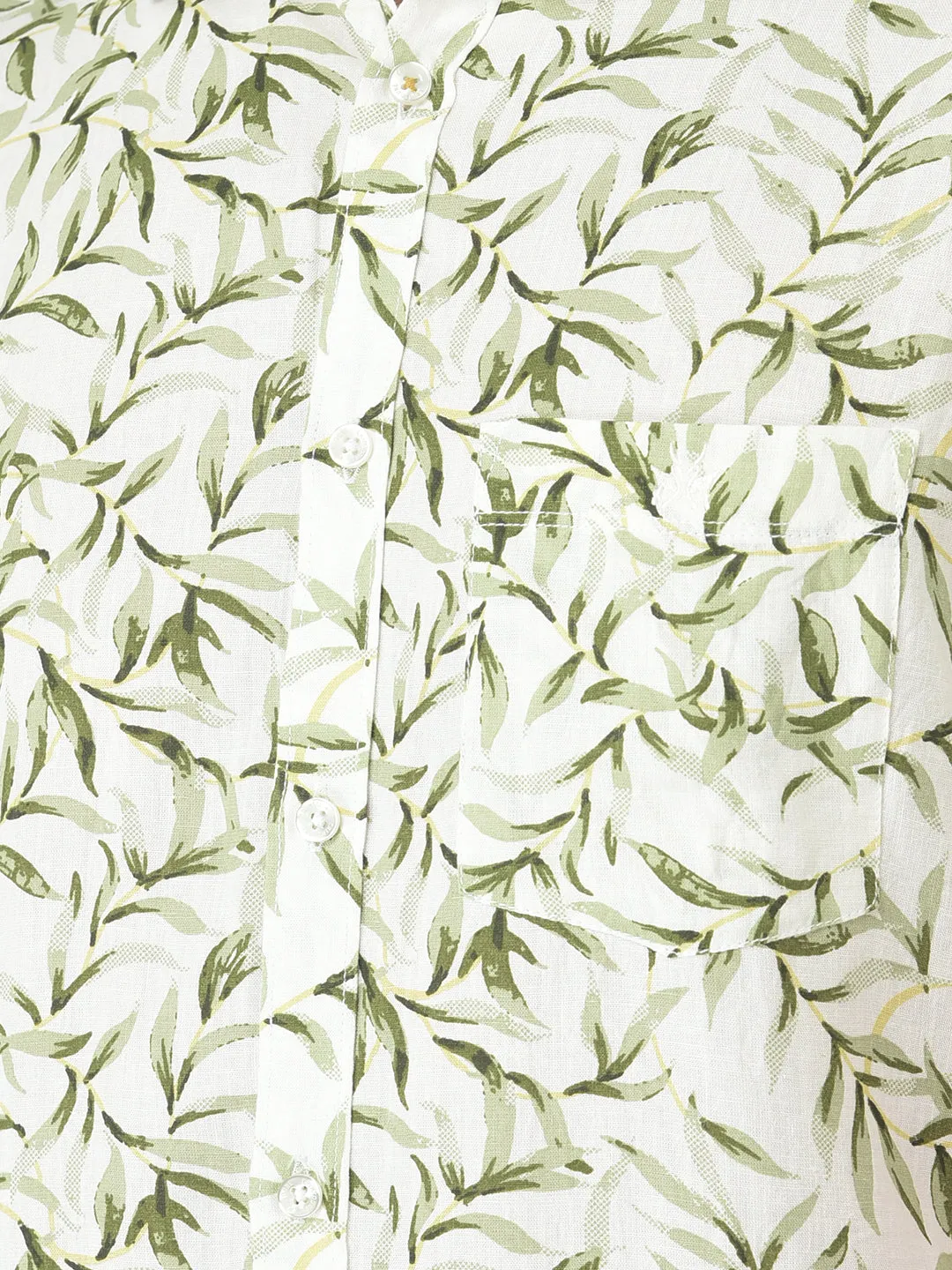 Green Half-Sleeved Floral Shirt