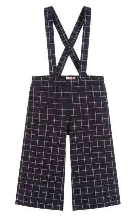 KID GIRL CHECK CULOTTES WITH SUSPENDERS, BLACK