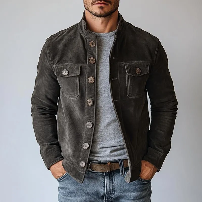 Men's Vintage Suede Single Breasted Stand Collar Jacket