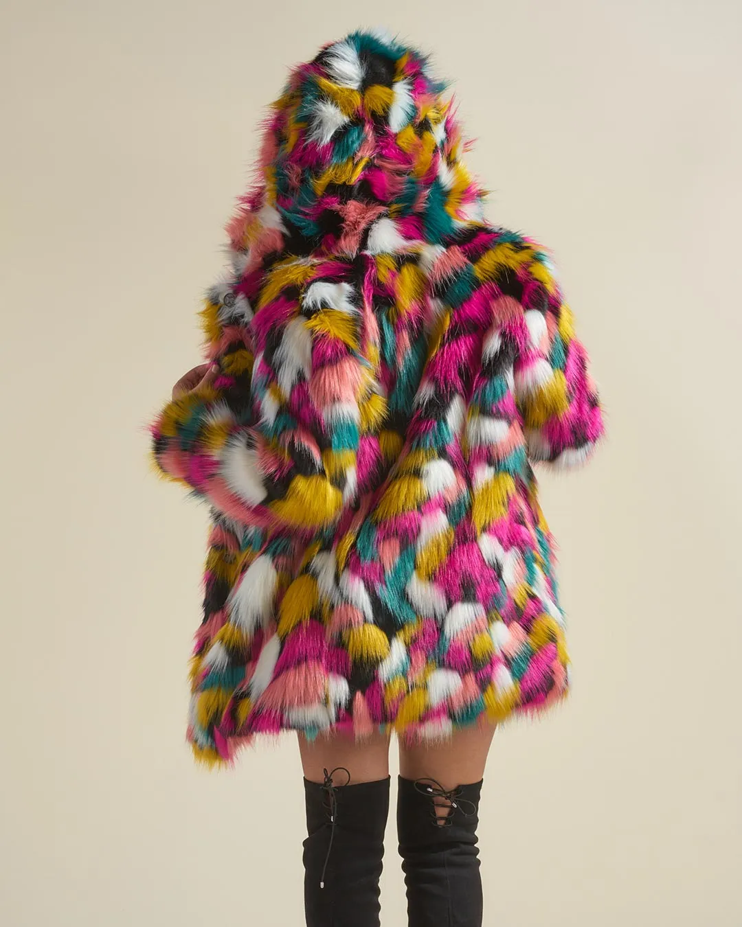 Rainbow Butterfly Hooded Faux Fur Coat | Women's