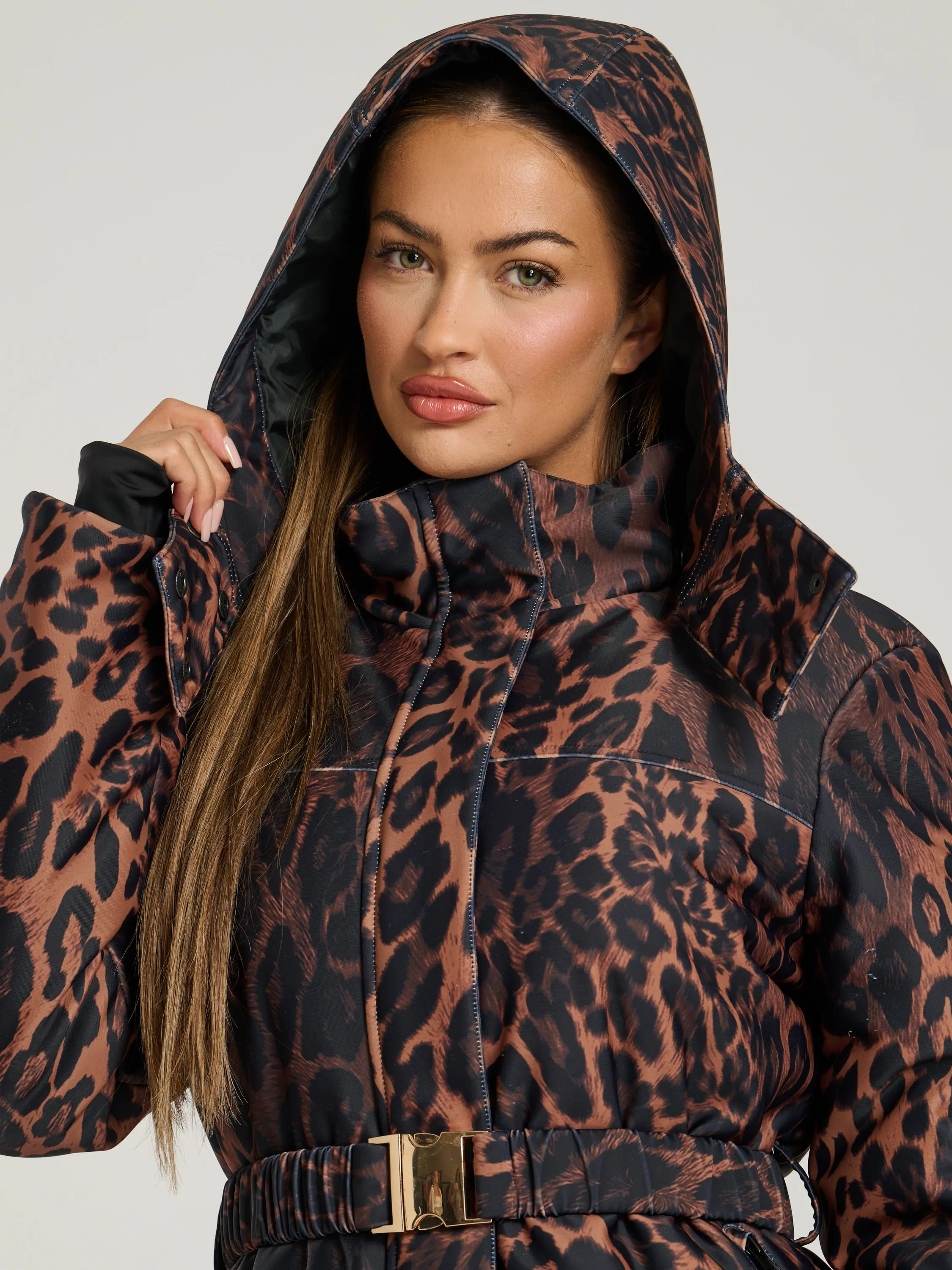 The 'Cloud' Padded Hooded Jacket in Chocolate Leopard