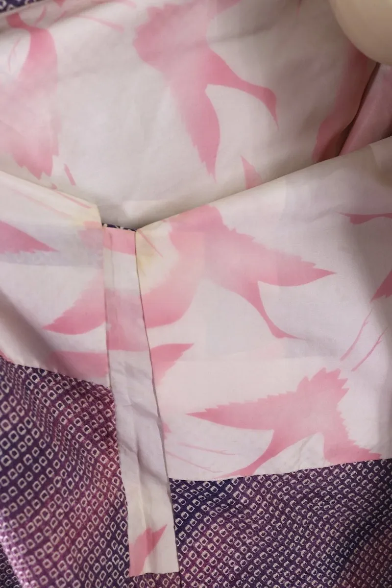 Vintage 1950s Silk Kimono Jacket Cardigan / Purple & Pink Ombre Shibori