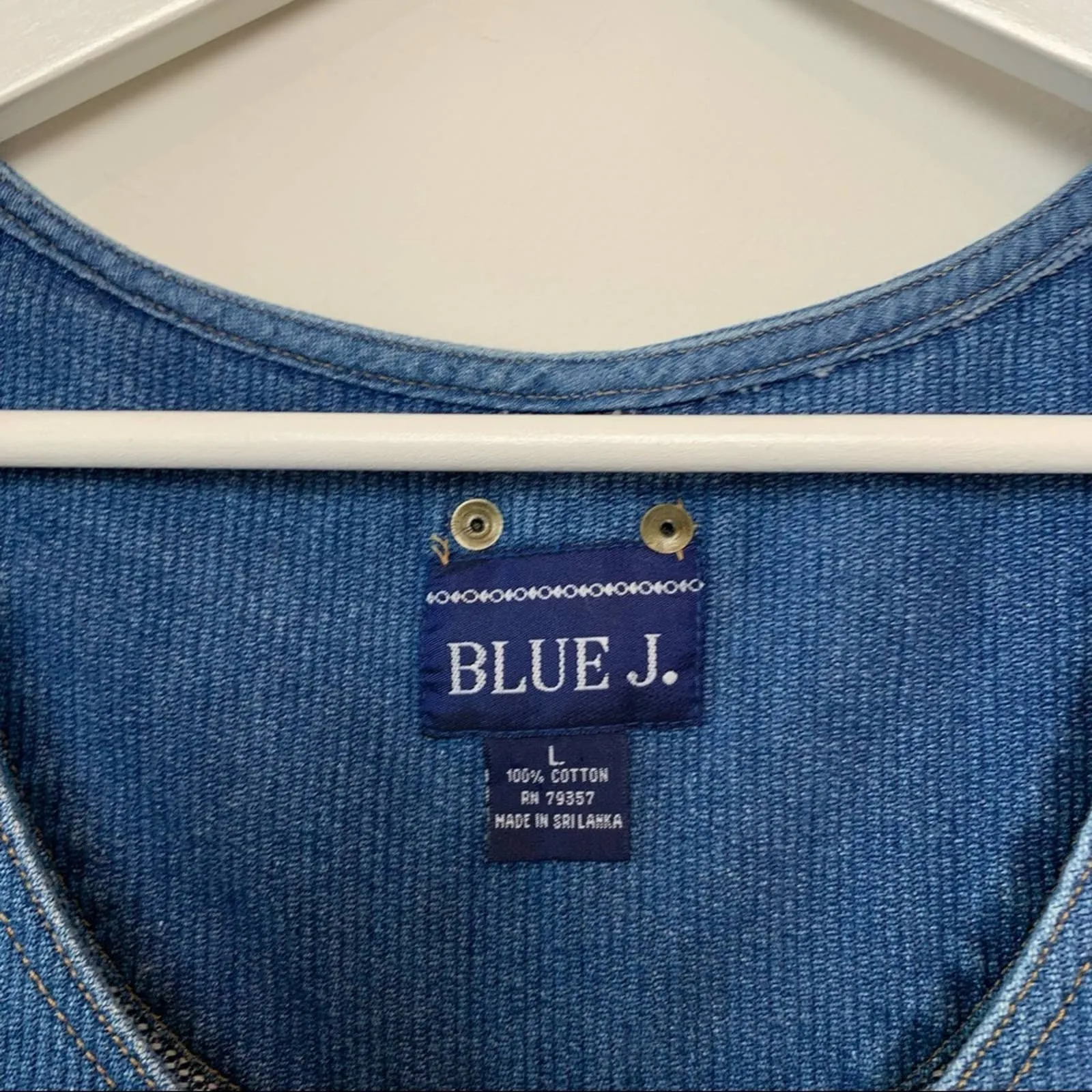 Vintage 90s Blue J. Denim Jean Jumper Dress Large Sleeveless Cotton