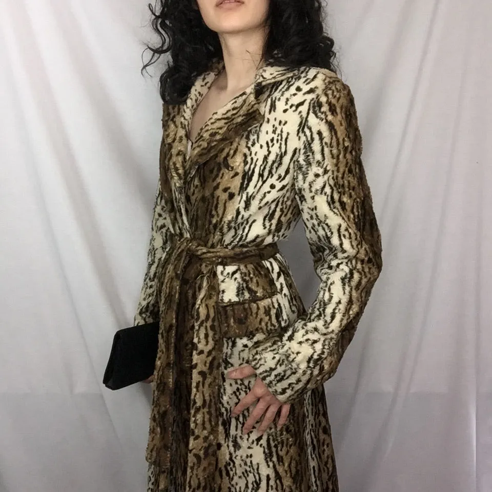 Vintage70s 80s | Faux Fur Leopard Print Glam Coat Bohemian Pinup Mod | Size 40