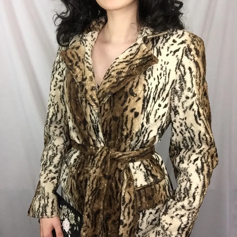 Vintage70s 80s | Faux Fur Leopard Print Glam Coat Bohemian Pinup Mod | Size 40