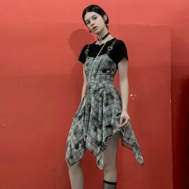 Women's Tie-dye Plaid Two-piece Suspender Dresses